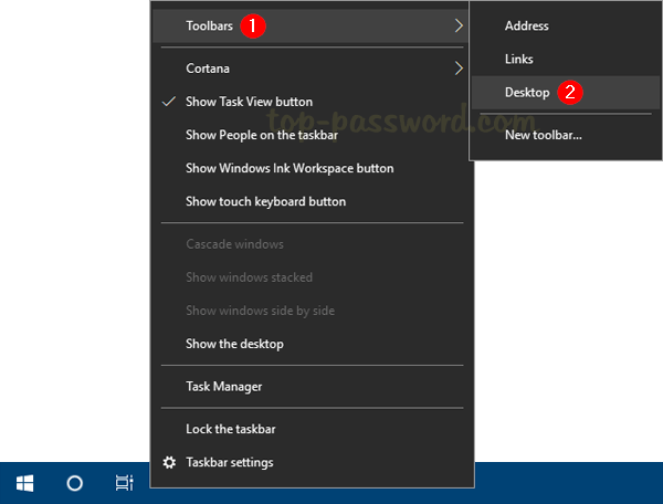 Turn on toolbar windows 10
